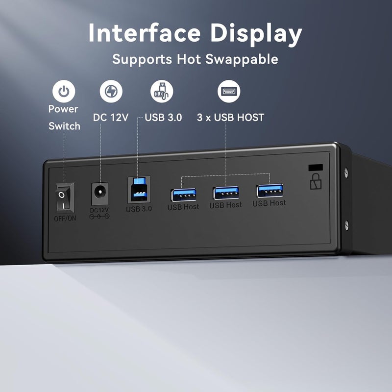 cenmate 5.25" Blu-Ray/CD/DVD SATA Drive Enclosure with USB A/C 3.0,5.25 Drive Enclosure with 3 USB-A Ports,fit any drive depth up to 171mm,Aluminum Alloy,Hot swappable(Optical Drive not Included) - Image 3